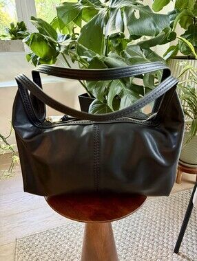 Dolce Vita Genuine Black Leather Slouchy Hobo Shoulder Bag Minimalist Chic